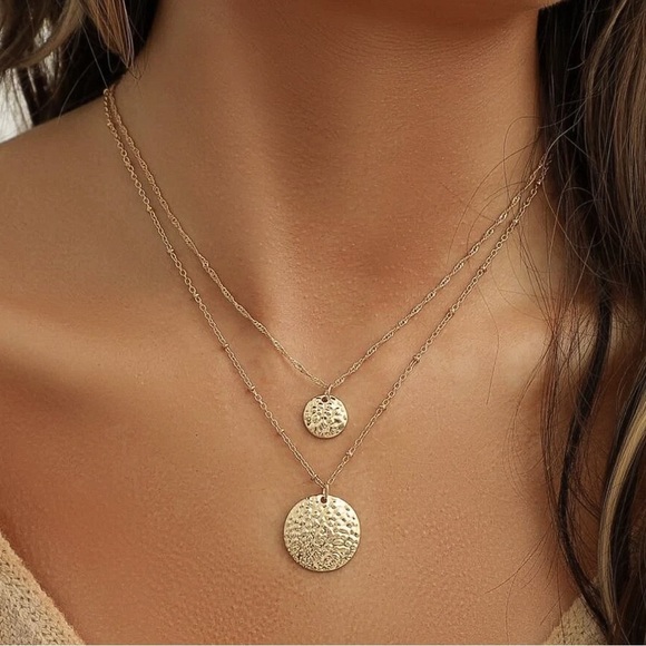 Any 2/$20! Gold Multi-Layer Textured Disc Necklace - Picture 2 of 8